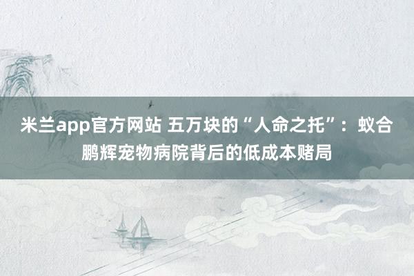 米兰app官方网站 五万块的“人命之托”：蚁合鹏辉宠物病院背后的低成本赌局