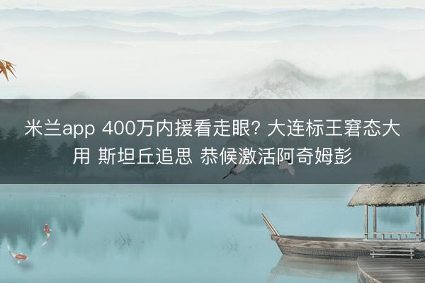 米兰app 400万内援看走眼? 大连标王窘态大用 斯坦丘追思 恭候激活阿奇姆彭