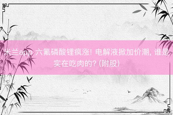 米兰app 六氟磷酸锂疯涨! 电解液掀加价潮, 谁是实在吃肉的? (附股)